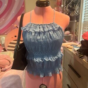 Blue Ruffled Women's Top